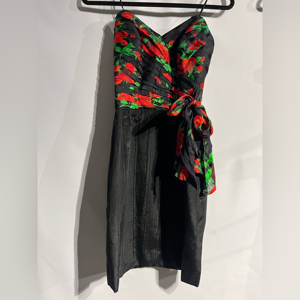 Floral Strapless Dress with Bow
